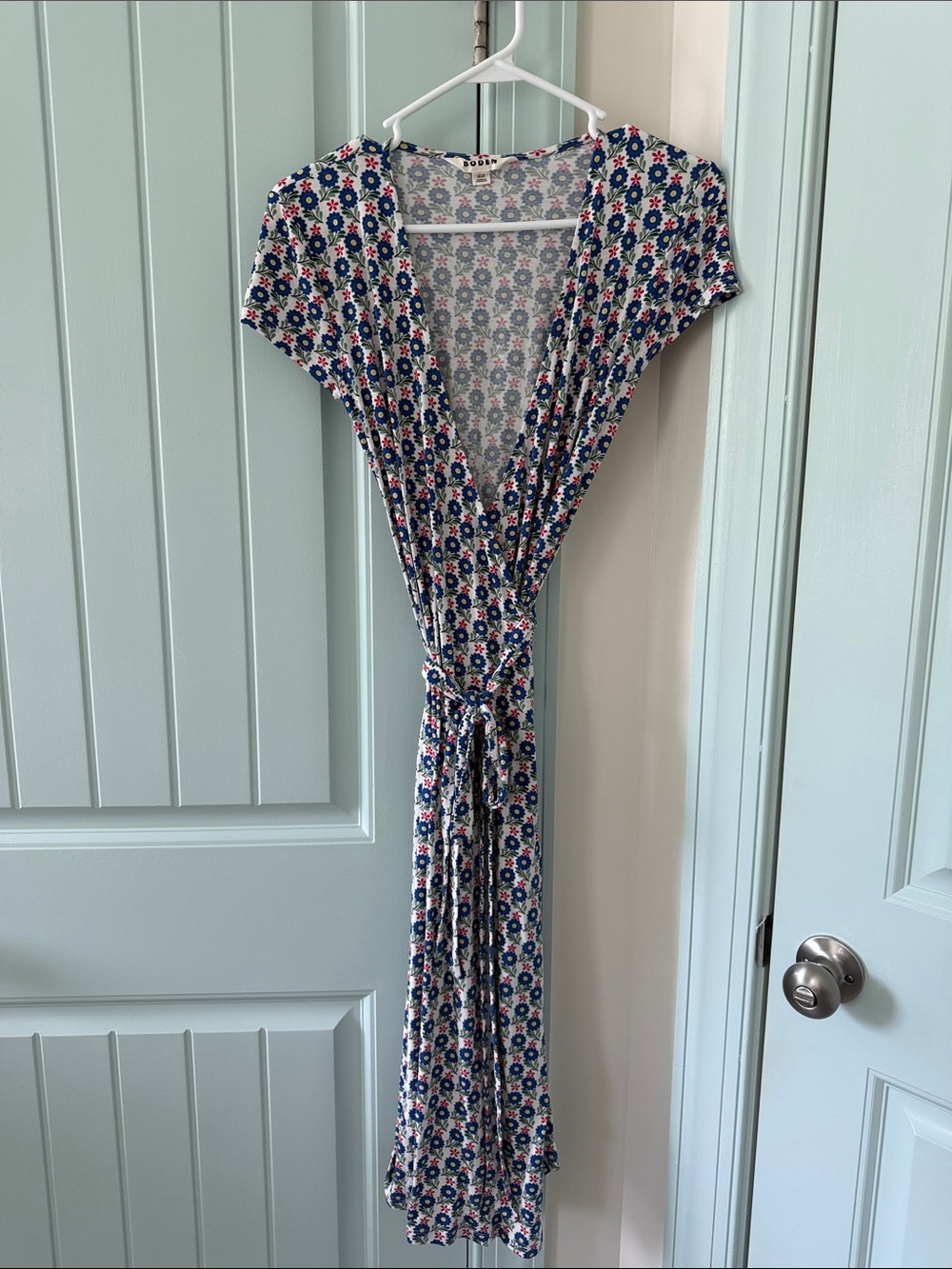 Floral Wrap Dress in Navy and White